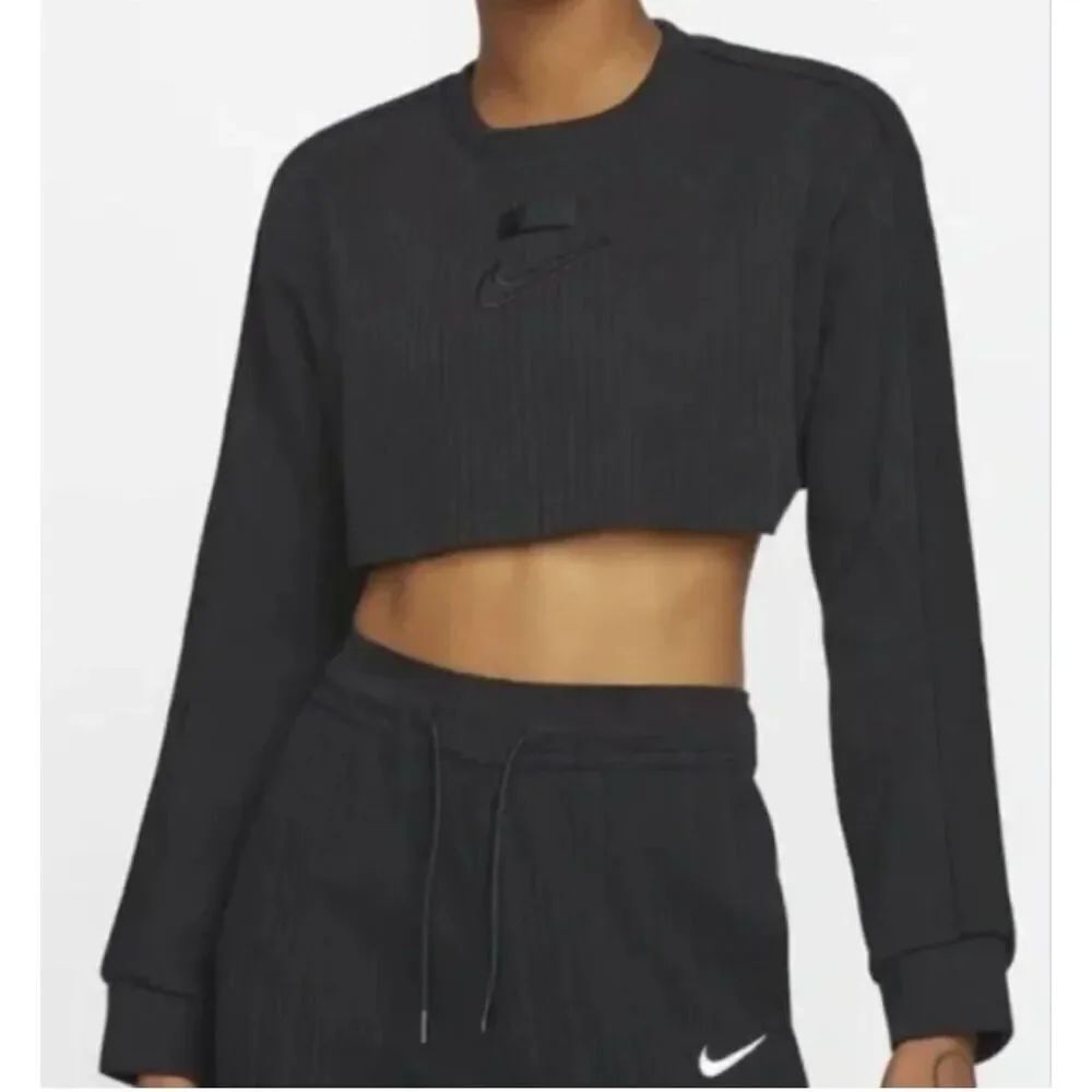Nike Dance Black Cropped Ribbed Long Sleeve Top sz XL EUC